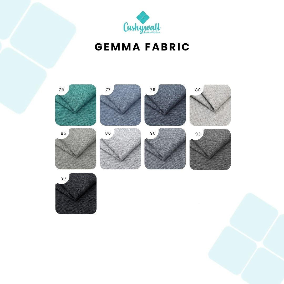 Cushywall Gemma Fabric swatches in various colors on a white background