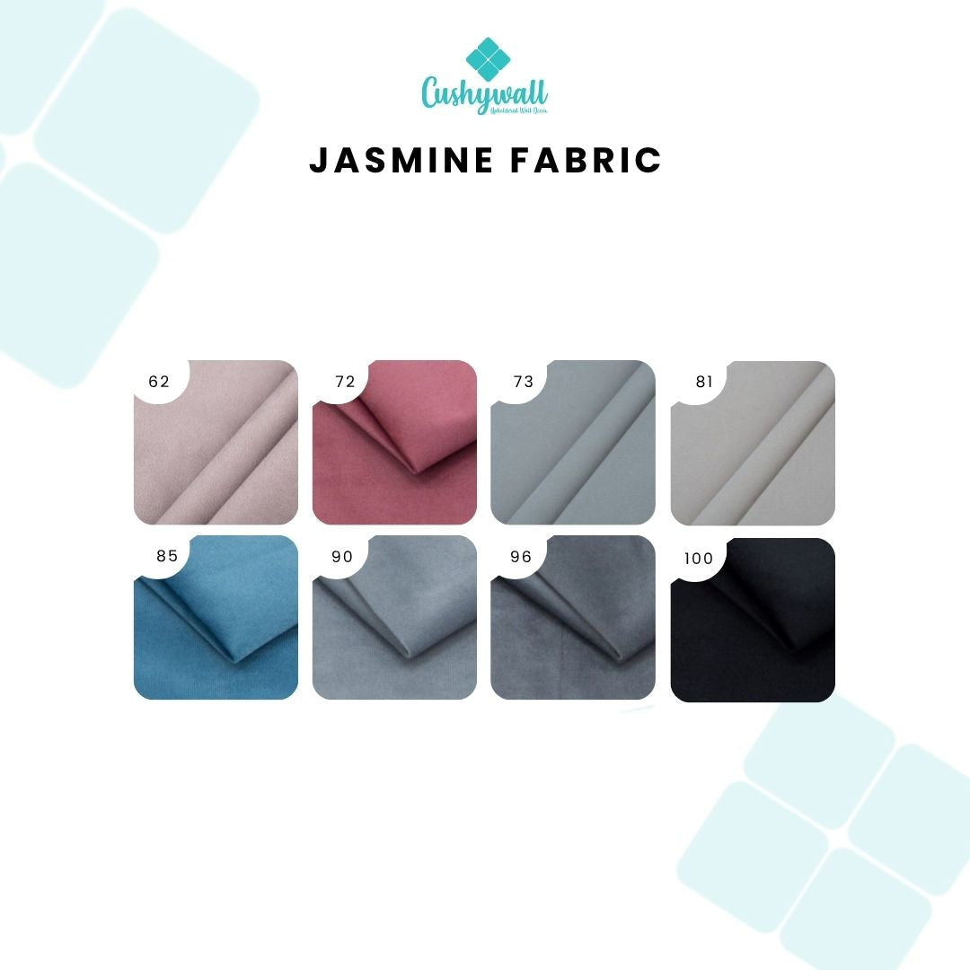 Cushywall fabric swatches in various colors on a light blue background