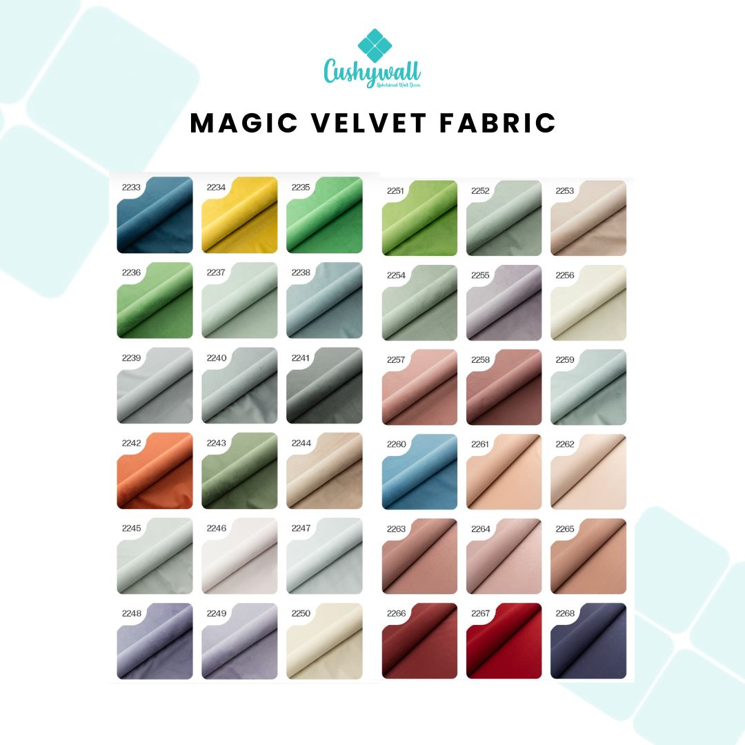 Cushywall Magic Velvet Fabric swatch collection on a white background