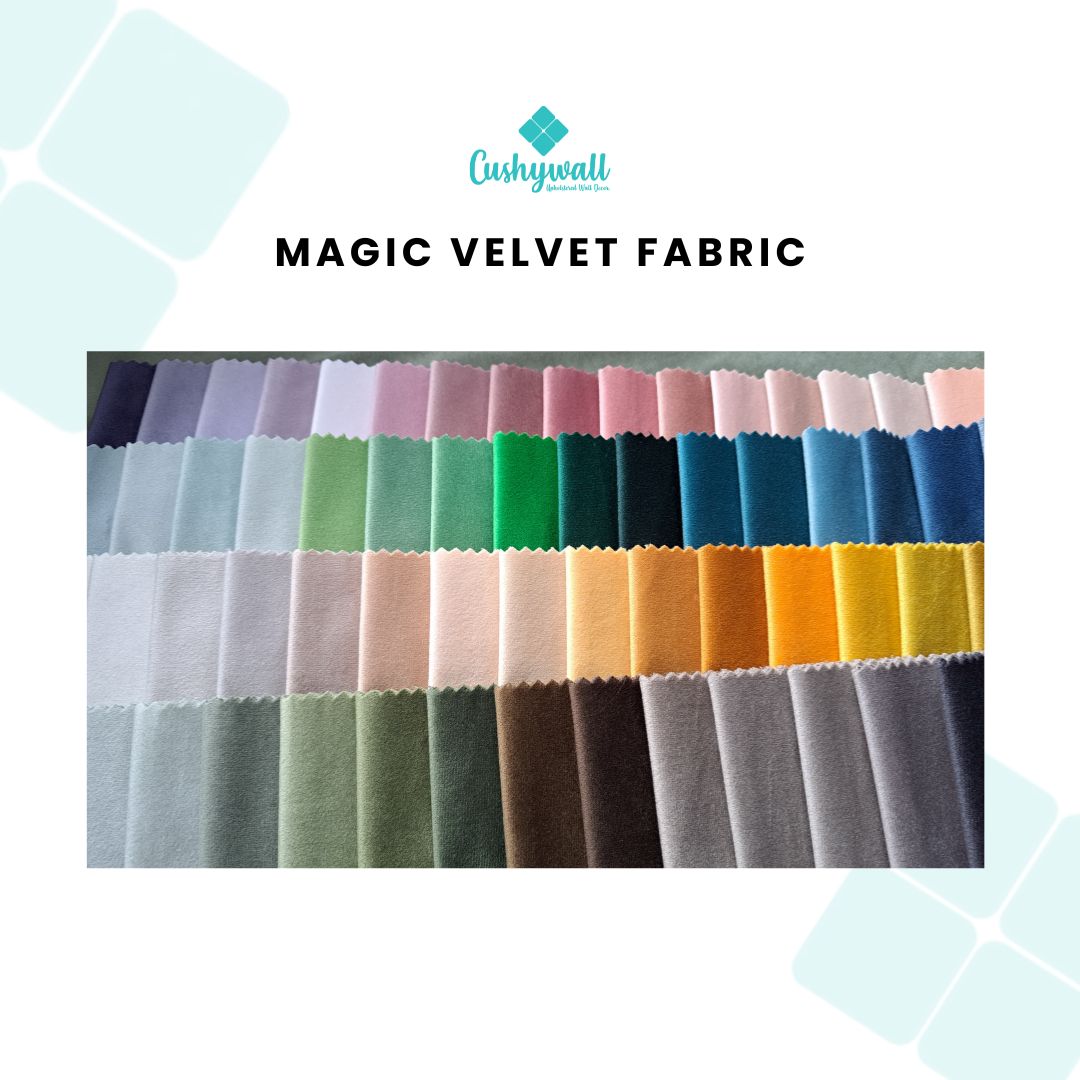 Color swatch of magic velvet fabric with Cushywall logo