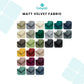 Cushywall Matt Velvet Fabric color swatch chart with various colors.