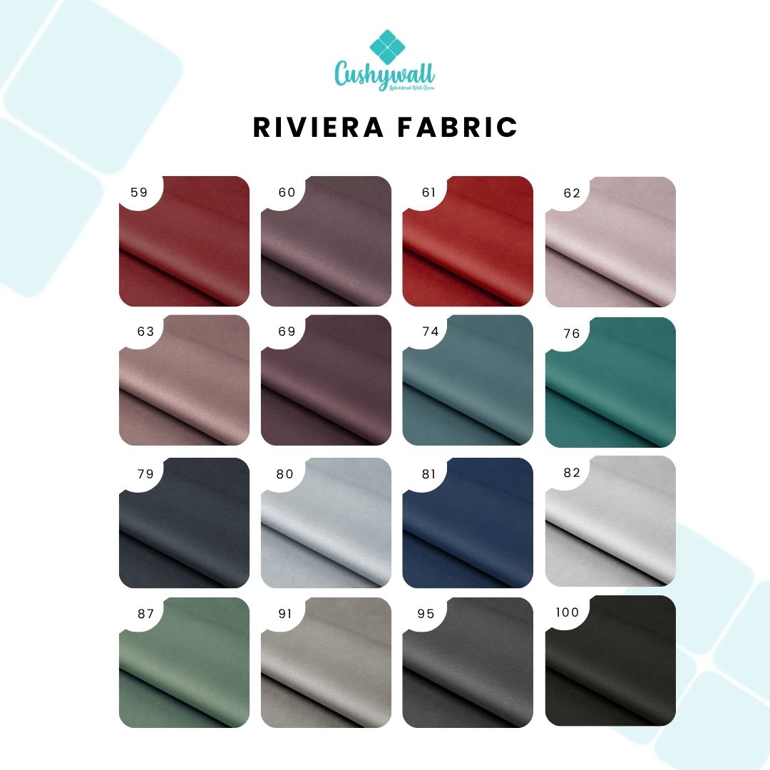 Cushywall Riviera fabric swatches in various colors on a white background