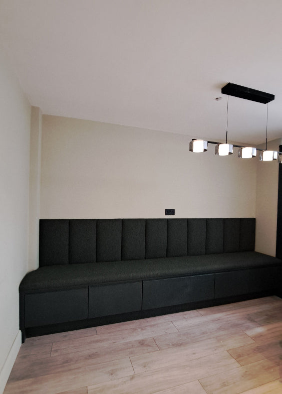 Black upholstered bench seating