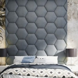 Hexagon wall panels in bedroom