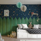 Green picket fence wall panels in child's bedroom