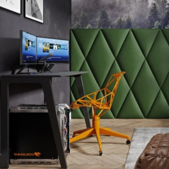 Diamond upholstered wall paneling in gaming room