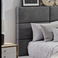 Grey double upholstered wall paneling in bedroom